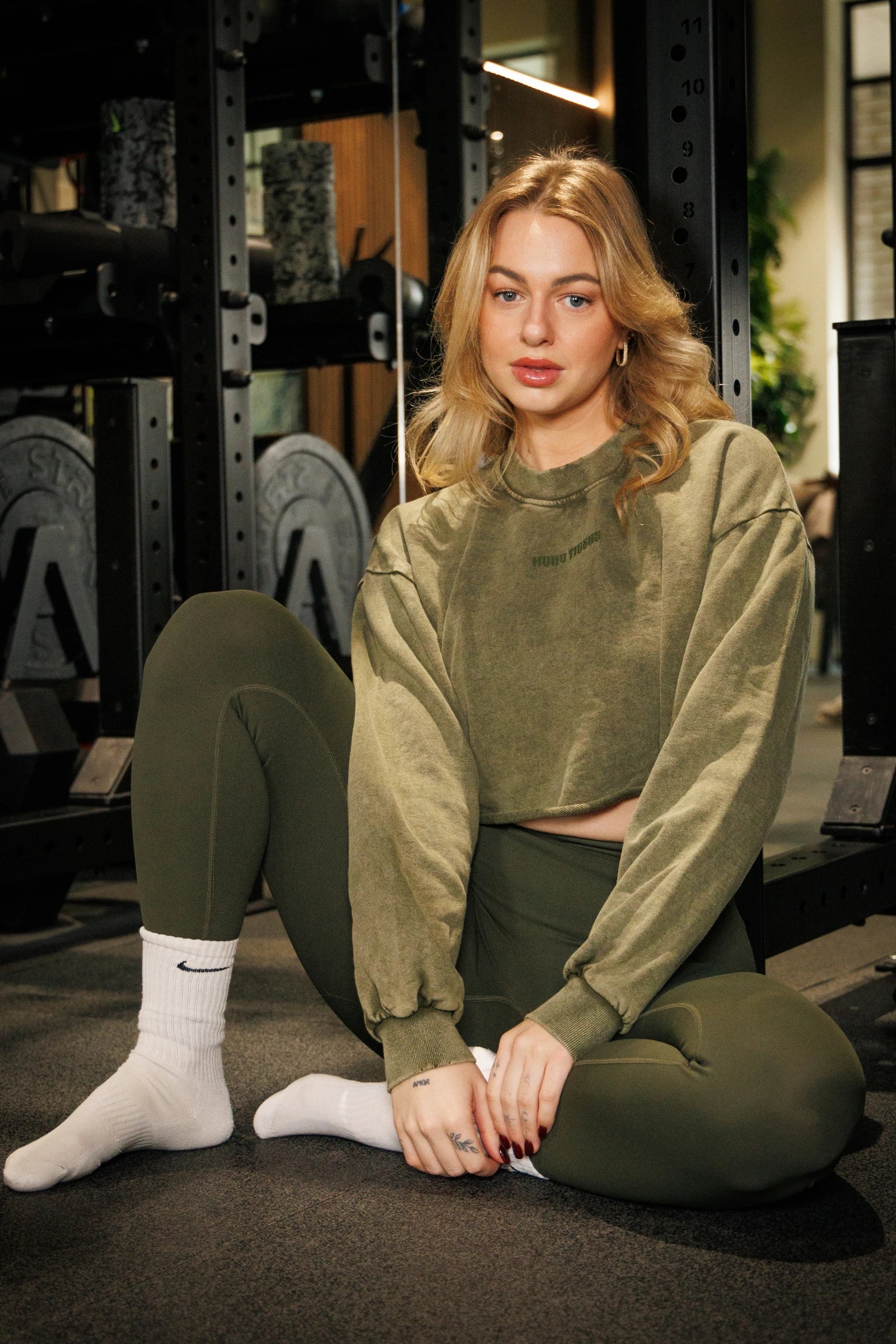Washed Effect Cropped Sweater Olive