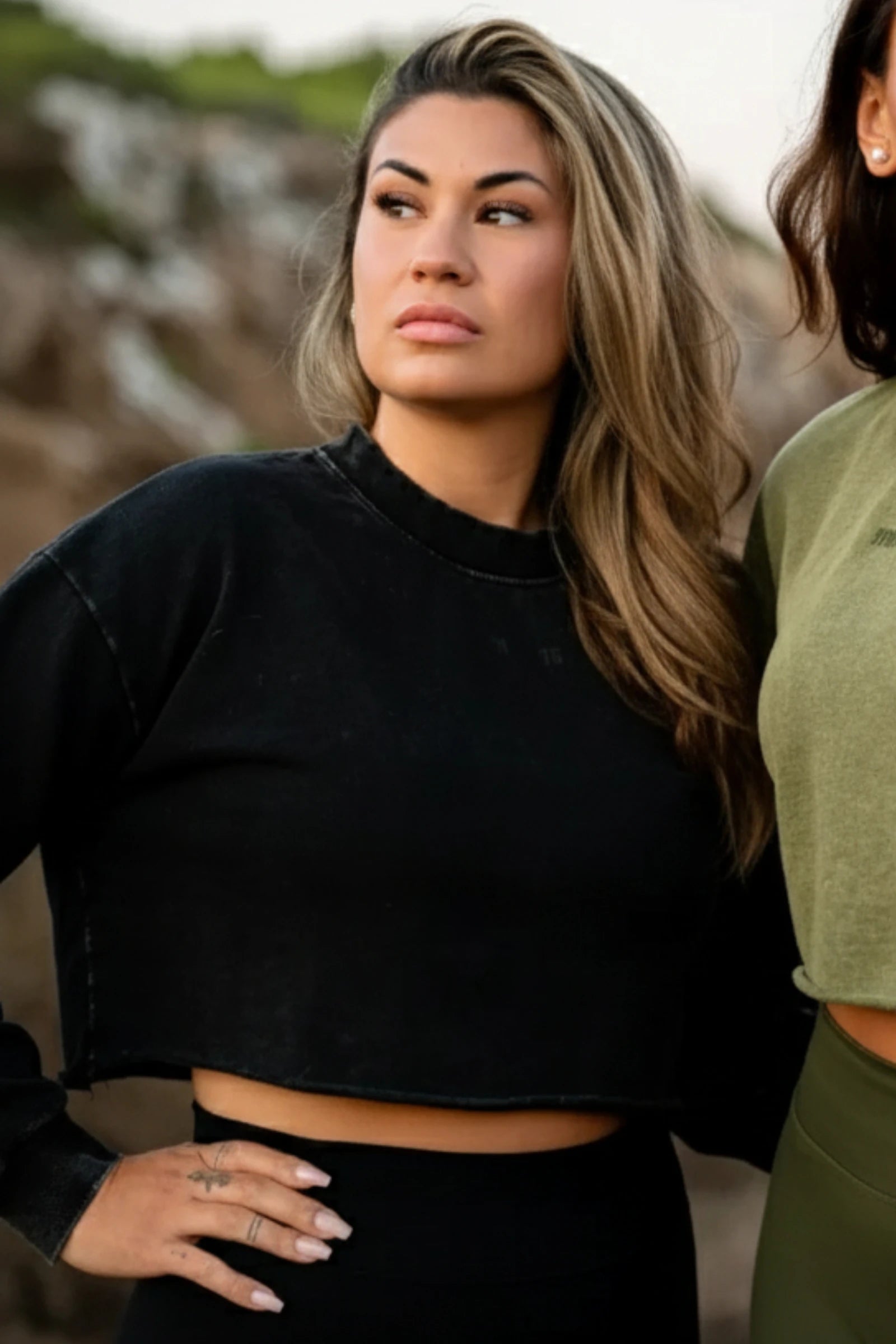 Washed Effect Cropped Sweater Onyx