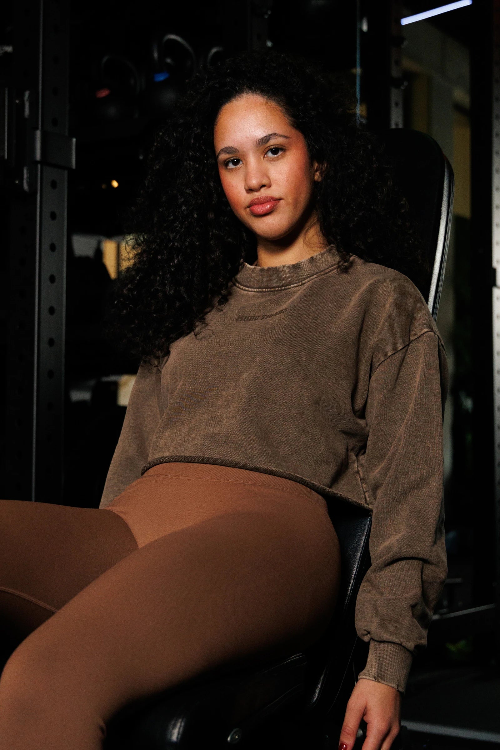 Washed Effect Cropped Sweater Coffee