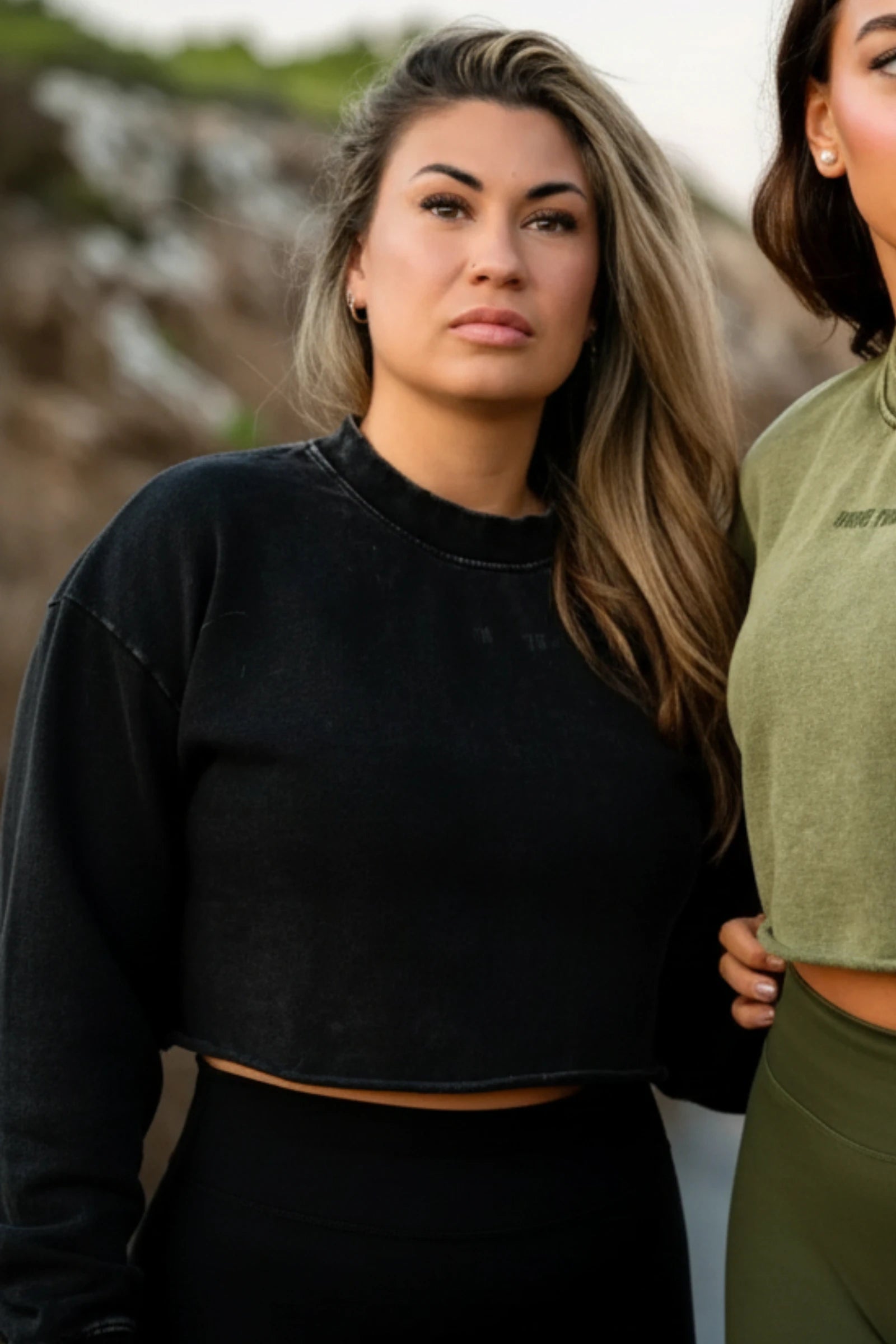 Washed Effect Cropped Sweater Onyx