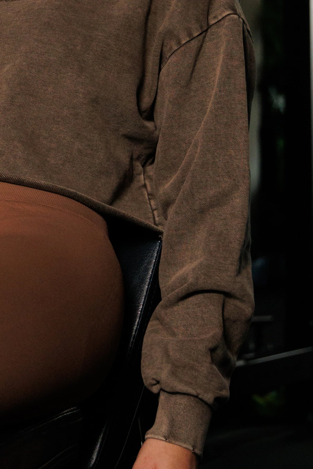 Washed Effect Cropped Sweater Coffee