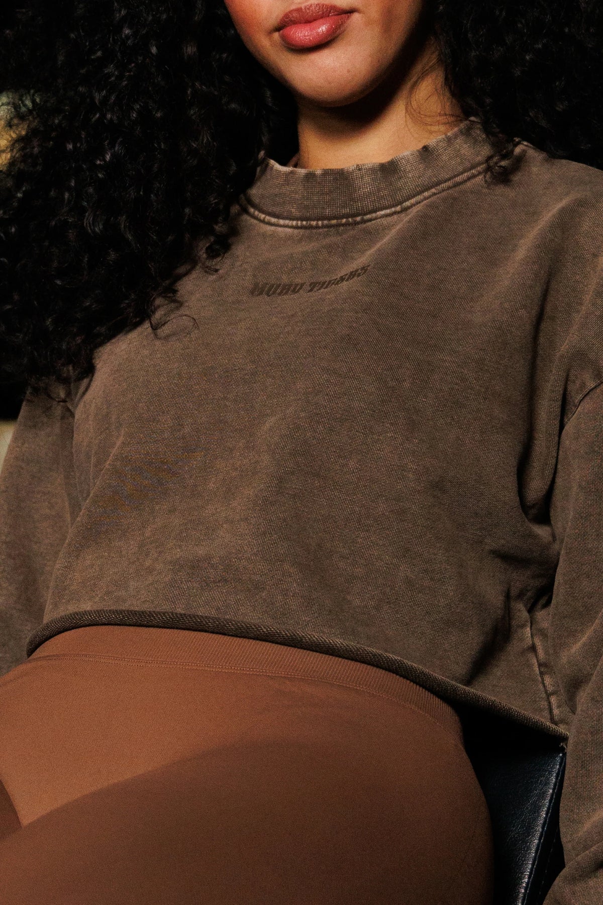 Washed Effect Cropped Sweater Coffee